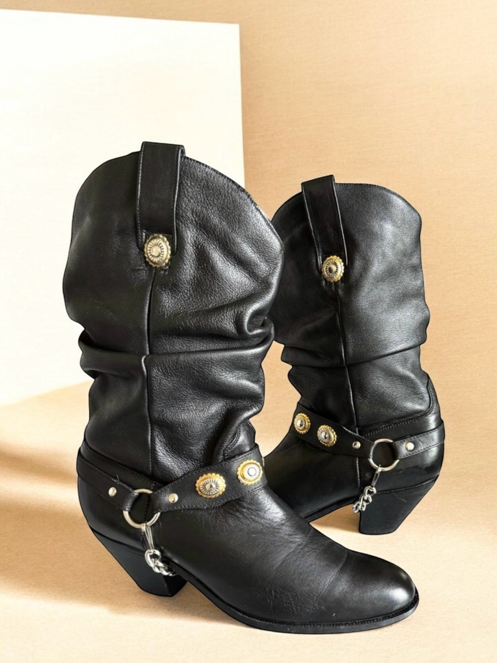 Dingo Olivia Harness Boots Black Leather Western Cowboy